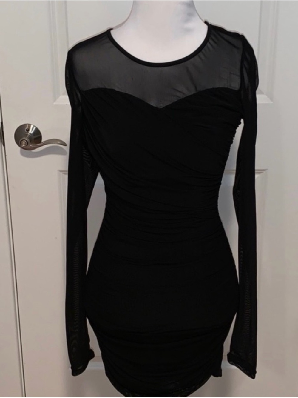 NWT Akira Black Ruched Mesh Bodycon Dress